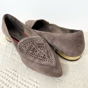 Rockport Total Motion Adelyn Laser Loafer Flat Grey Suede Cut Out Slip On Shoe